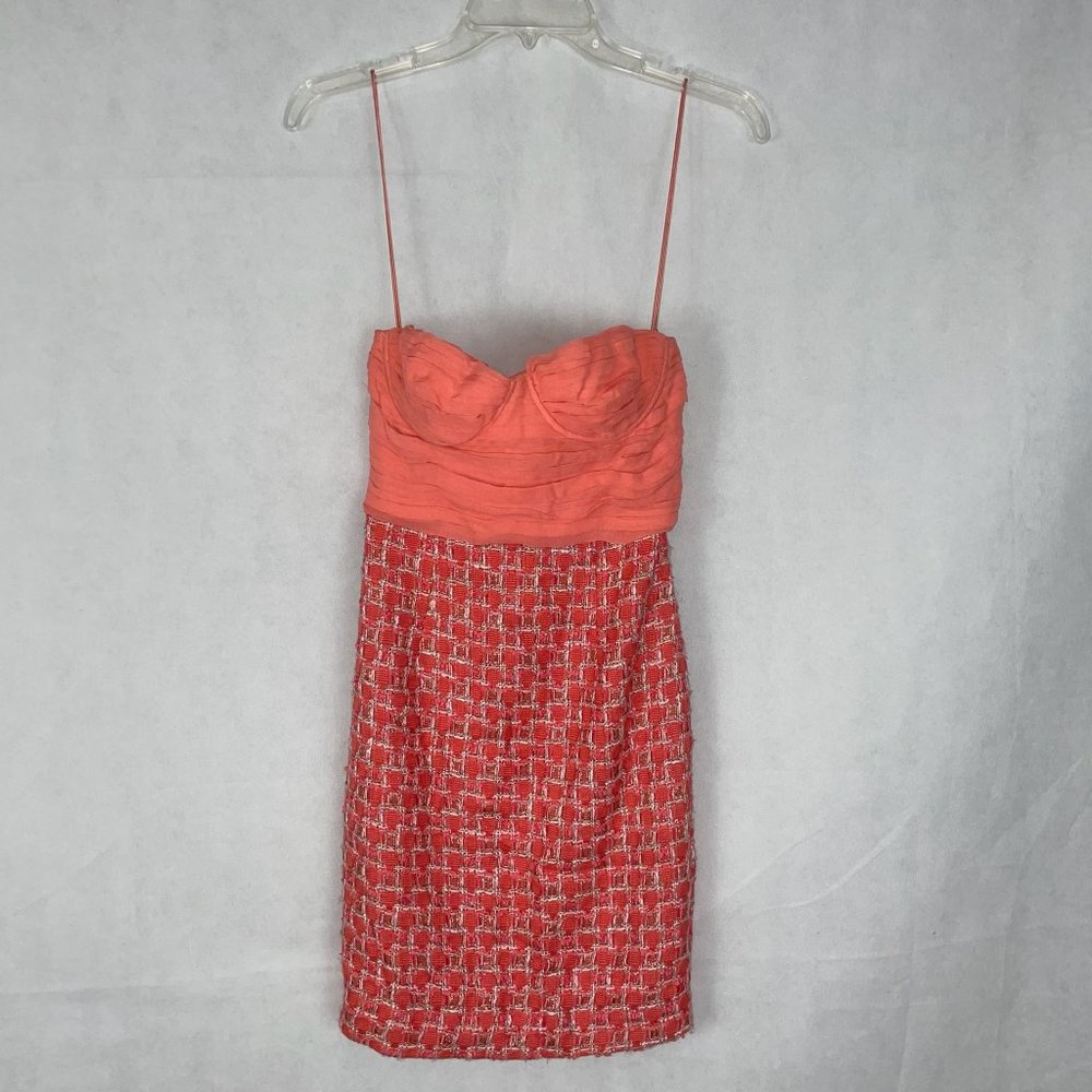 Alice + Olivia Coral Pink Tweed Bustier Style Dress Size 2 NWT - Picture 2 of 6